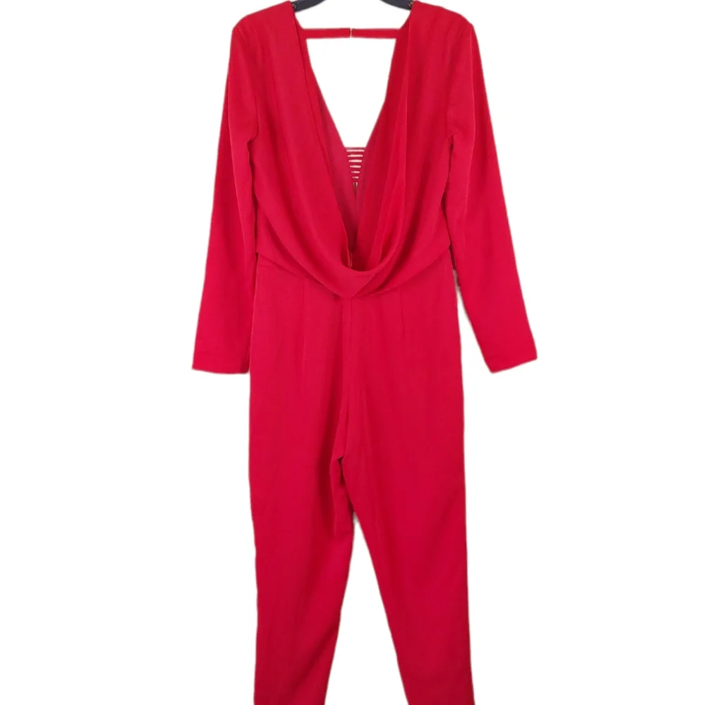 Adelyn Rae Red long sleeves jumpsuit slimly cut open back size small